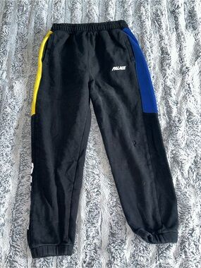 Palace Black Colorblock Sweatpants with Blue & Yellow Panels